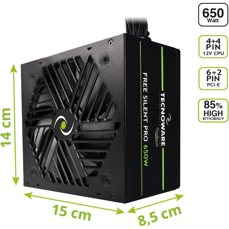 Tecnoware FREE Silent Pro 650W ATX | Alimentatore con Ventola 120mm Ultra-Silenziosa – Trinacria Store