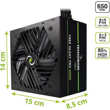 Tecnoware FREE Silent Pro 650W ATX | Alimentatore con Ventola 120mm Ultra-Silenziosa – Trinacria Store