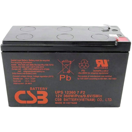 Batteria CSB 12V 7.2Ah – Faston F2 6.35mm | Al Piombo Sigillata VRLA Senza Manutenzione per UPS e Sistemi Sicurezza