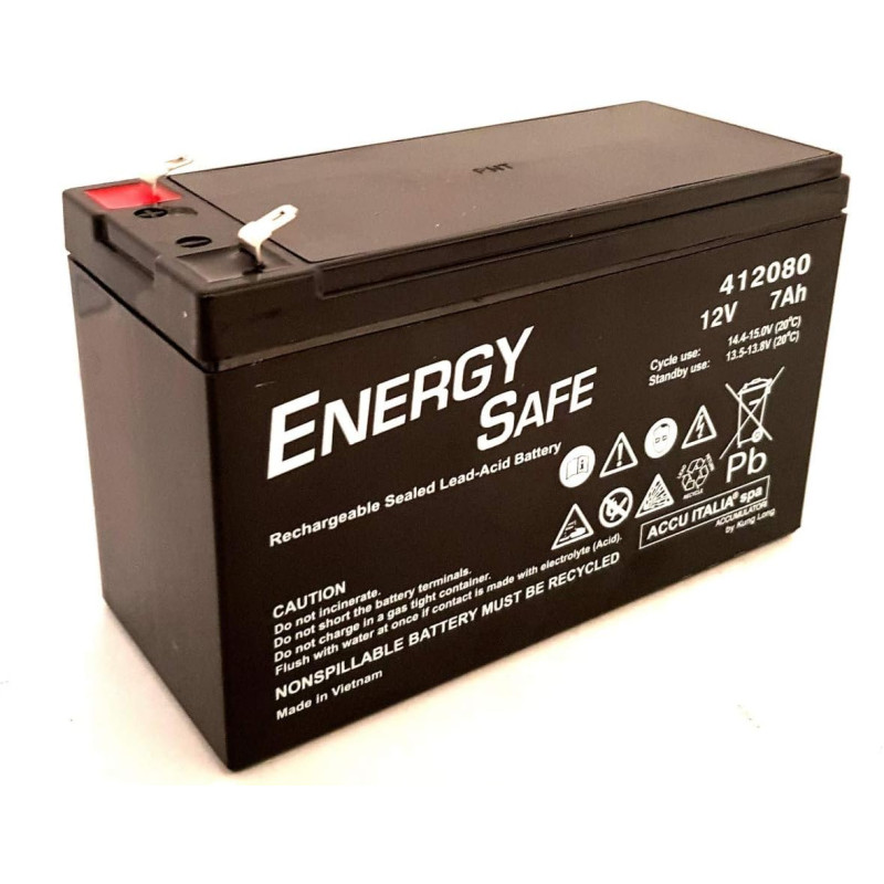 Batteria Energy Safe 12V 7Ah – Faston Grande 6.35mm | Al Piombo Sigillata VRLA Senza Manutenzione per UPS e Sicurezza