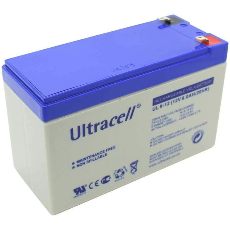 Batteria Ultracell 12V 9Ah – Faston Grande 6.35mm | Al Piombo Sigillata VRLA Senza Manutenzione per UPS e Sicurezza