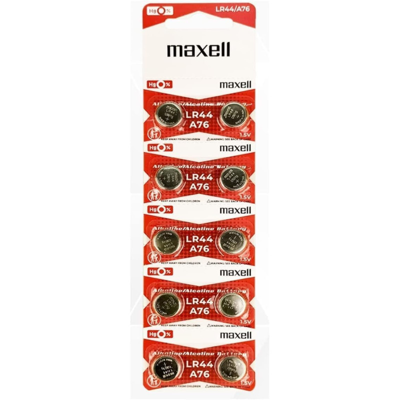 Batteria Maxell A76 LR44 AG13 – Alcalina a Bottone | Blister da 10 Pezzi | Ideale per Orologi, Telecomandi e Giocattoli