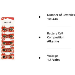 Batteria Maxell A76 LR44 AG13 – Alcalina a Bottone | Blister da 10 Pezzi | Ideale per Orologi, Telecomandi e Giocattoli
