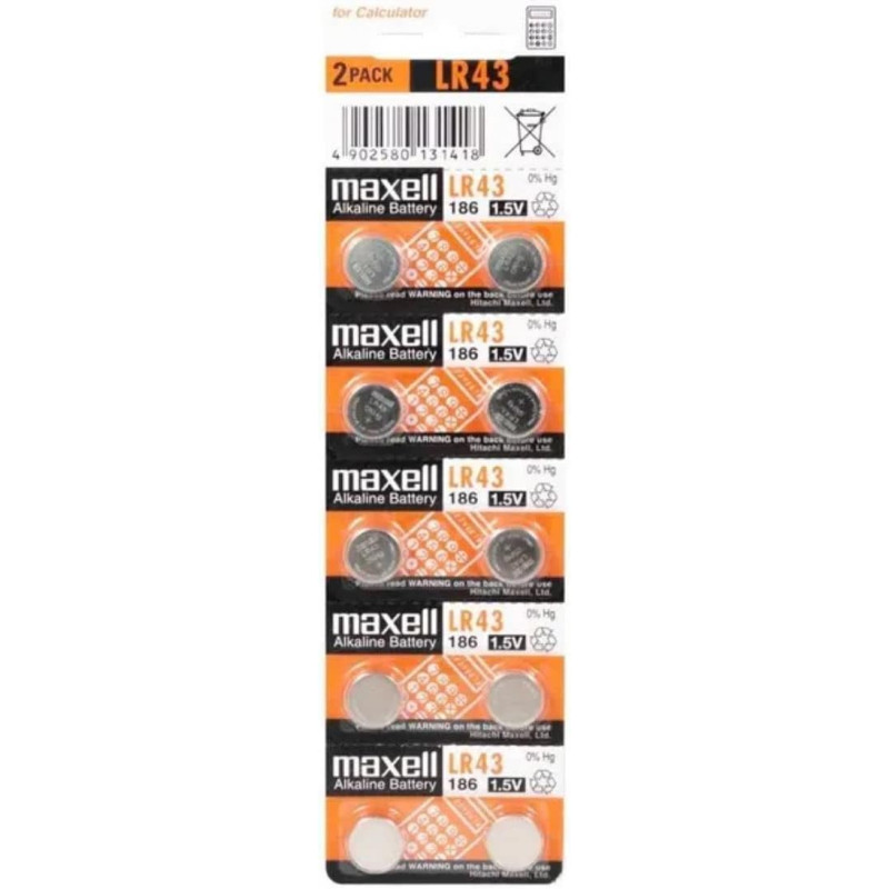 MAXELL Batteria alcalina a bottone tipo LR 43, confezione da 10