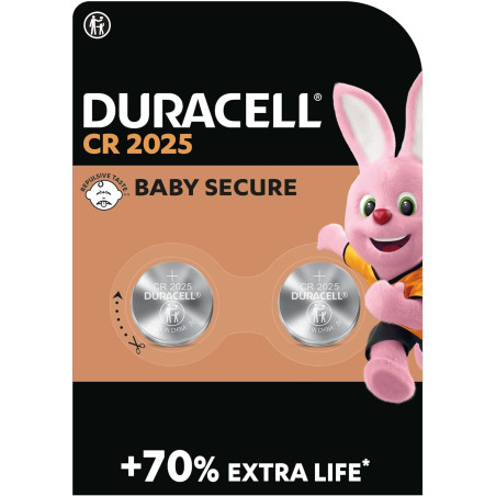 Pila al Litio CR2025 Duracell – Confezione da 2 Pezzi | Ideale per Orologi, Chiavi Auto e Dispositivi Elettronici