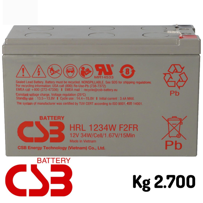 Batteria CSB 12V 9Ah Long Life – Faston Grande, Alta Durata e Affidabilità