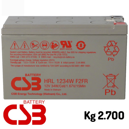 Batteria CSB 12V 9Ah Long Life – Faston Grande, Alta Durata e Affidabilità