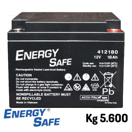 Batteria al Piombo 12V 18Ah Energy Safe – Ricaricabile AGM, Faston Grande, Lunga Durata